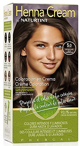 Naturtint | Henna Cream | Coloración Semipermanente en Crema Sin Amoniaco | +90% Ingredientes Naturales | Hasta 12 Lavados | 5.0 Castaño Claro | 110ml