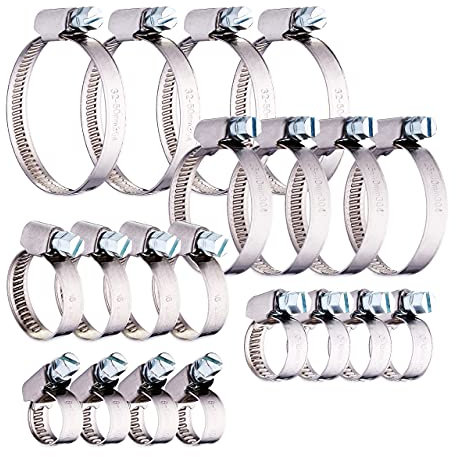 Relaxdays Collier de Serrage, Lot de 20, 5 Tailles, 8-50 mm, pour tuyaux, Machine à Laver, Voiture, Piscine, argenté