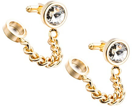 Amosfun 1 Pair Crystal Cufflinks with Chain Golden Men's Business Wedding Shirt Cufflinks Set Shirt Accessories for Men Clothing Storage Travel Box Occasions