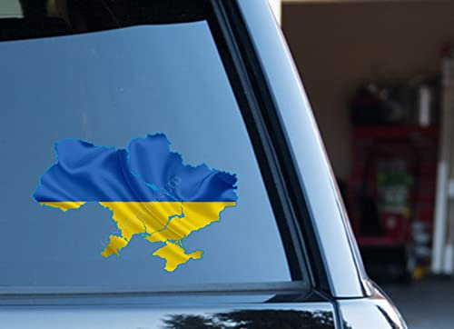 WaterShed Designs Україна Ukrainian Ukraine map fluttering Flag 150mm Decal Sticker, White