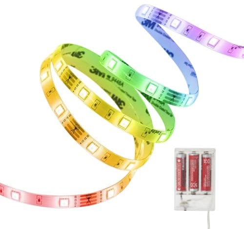 Xanlite LSAK1PIRGB LED-Lichtstreifen, 3 Batterien im Lieferumfang enthalten, 1 m, 345 Lumen, Laufzeit 28 Stunden, Befestigung durch Klebstoff, mehrfarbig, 20 Variationen, Weiß