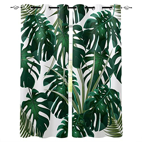 DONGSHAN Vorhang Blickdicht Gardinen Palmenblätter, Verdunklungsvorhänge mit Ösen 2er Set, Schallschutz Thermovorhang für Deko Kinderzimmer Wohnzimmer Schlafzimmer 140x245 cm (B x H)