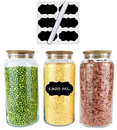 casavetro Lot de 3 petits bocaux de conservation en bambou de 1300 ml (3 x 1300 ml)
