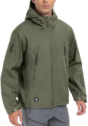 Herren Softshell-Jacken, Militärisch, Taktisch, Wasserdicht, für Camping, Jagd, Angeln, Outdoor, Kapuzenjacke Grün XXL