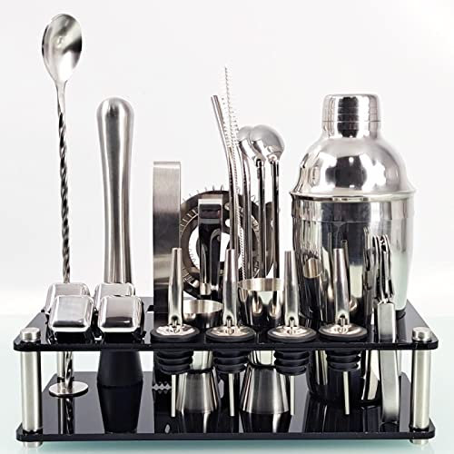 Cocktail Shaker Bar Set Bartender Kit 23-Piece Cocktail Shaker Set of Stainless Steel Acrylic Stand for Mixed Drinks Martini Tools Boston (550ml)