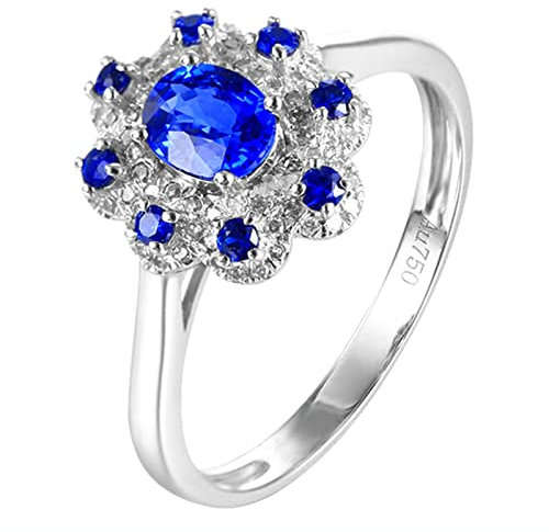 Beydodo Frauen Ring Weißgold 750, Trauringe Blume mit Saphir 0.73ct, Weißgold Ring Verlobung und Hochzeit mit Diamant Große 62 (19.7)