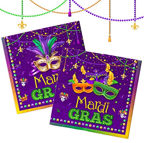 Mardi Gras Party Dekorationen für Party - 40 Stück Mardi Gras Servietten Maskerade Einweg-Papierservietten Karneval Gras Party Zubehör Maskerade Maske Servietten