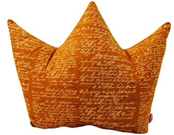 POWER INN Kronenkissen groß ca. 42x35cm | universelles Dekokissen | gemütliches Sofakissen | Kuschelkissen zum Träumen und Schlafen | 100% Baumwolle, Öko Tex 100 Premium Füllwatte (Ocker mit Schrift)