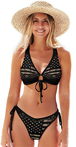 Amour USA Drapeau Camouflage Bikini Deux Pièces Femme Maillot de Bain 2 Pièce Tenue de Plage Swimsuit pour Filles