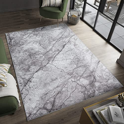 the carpet Enna moderner Teppich aus pflegeleichtem Polyester, Flachgewebe mit Antirutsch-Rücken, rutschfest und strapazierfähiger Teppich, Grau, 120 x 170 cm