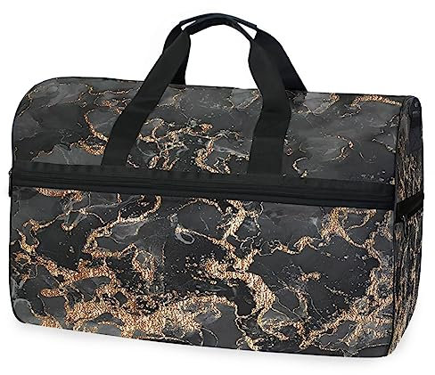 Schwarzer Goldener Marmor Künstlerisch Sporttasche Badetasche mit Schuhfach Reisetaschen Handtasche für Reisen Frauen Mädchen Männer