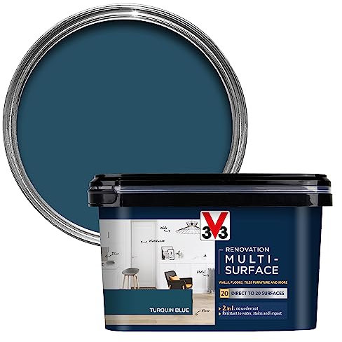 V33 Renovation Multi-Surface Paint - No Undercoat Needed - Over 20 Surfaces - Resistance To Water Stains & Impact - High Coverage - Turquin Blue 2 Litres