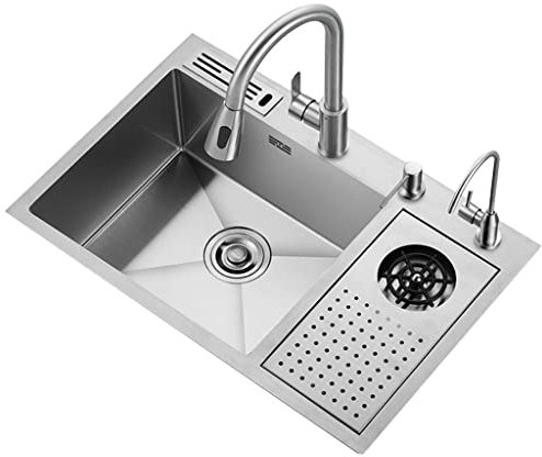 Fregadero de cocina de acero inoxidable plateado multifuncional sifón fregadero integrado con vaso de precipitados lavavajillas