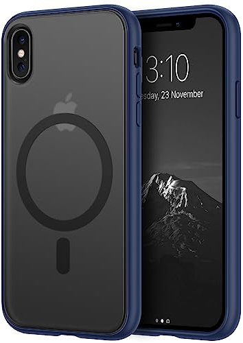 TENDLIN Magnetisch Hülle Kompatibel mit iPhone X Hülle/iPhone XS Hülle, Kompatibel mit MagSafe Matt Translucent Kratzfest PC Rückseite und TPU Stoßstange Schutz Handyhülle iPhone X/XS - Blau