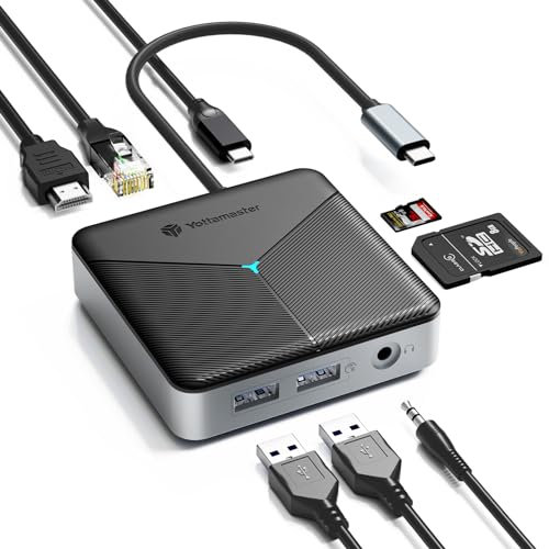Yottamaster Hub USB C 8 IN 1 Supporto 4K@60Hz HDMI Uscita, PD100W, 2 USB-A 3.0, SD/TF, 3,5 mm Audio Docking Station 8 Porte Multi USB Compatibile con Windows/Linux/Android/Macbook