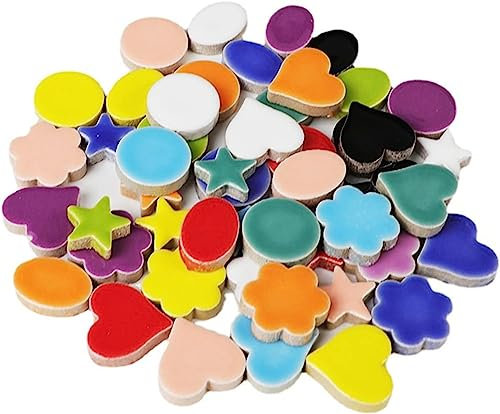 Carreaux de mosaïque en céramique aléatoire, 500 g, pour loisirs créatifs, assiettes, pots de fleurs, vases, tasses, fournitures de fabrication de mosaïque (fleurs + ronds + cœur + pentagramme +