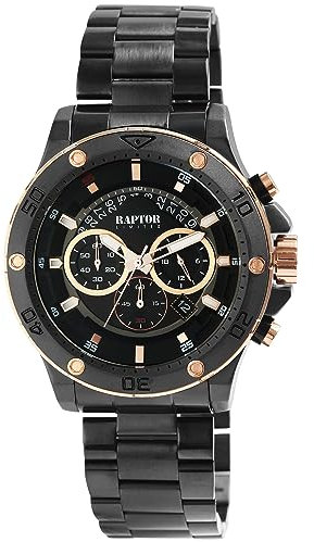 Raptor Majid Herren-Uhr Chronograph Edelstahl Datum Analog Quarz RA20351 (schwarz)