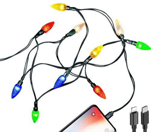 MACLARONX 2 Pcs Christmas Lights Cables USB Type-C to Light-ning Charger Cord Charging Cable 4.5 FT/10 LED String Bulb Power Cables Compatible with Phone/i 14/13/12/11/8/Pro/Max/XS/MAX/XR/XS/X/Plus
