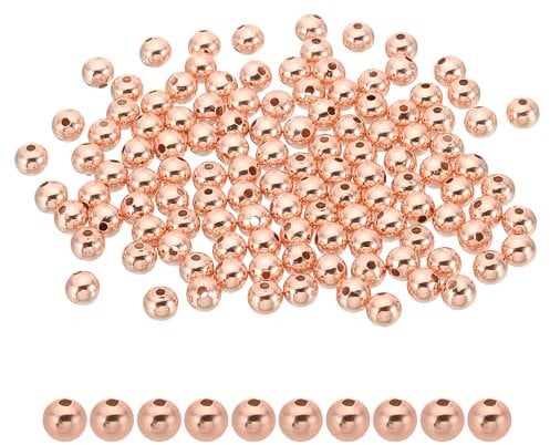 PATIKIL 100 Pack Rose Gold 6mm Round Gold Plated Copper Craft Beads for Jewelry Making