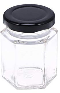 BESTonZON 60g Hexagon Transparente Glasflasche Für Aufbewahrung Von Honig Nüssen Und Trockenfrüchten Mit Stabilem Boden Und Praktischem Drehverschluss Für Küche Und Haushalt