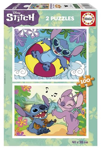 Educa - Disney Stitch | Set de 2 Puzzles Infantiles con 100 Piezas. Medidas: 40 x 28 cm. Recomendados a Partir de 6 años (19998)