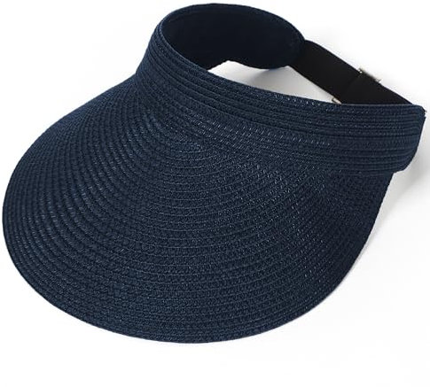 soul young Chapeau Femme Soleil Casquettes Visière de Paille Bord Large Anti UV d'été Plage Pliable Bonnets UPF 50(La Marine,Taille Unique)