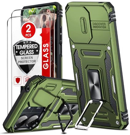 LeYi Hülle für Xiaomi Redmi 13 C 4G 5G Handyhülle mit 2 Panzerglasfolie Handyfolie, Militärstandard Handy Hüllen Handyhalterung Schutzhülle Kamera Schutz Stoßfest Cover Redmi 13C 5 G Case Dunkelgrün