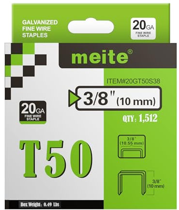 meite Tackerklammern Typ G 11–10 mm, T50 Tackerklammern, Heftklammern Typ 140/10 mm für Tackerklammer, 20 Gauge, 10,5 mm Rückenbreite, verzinkt, Polsterklammern für Hammertacker (1.512 Stück)