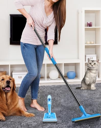 CEARKTIY Carpet Rake for Pet Hair Removal, Reusable Pet Hair Remover with60” Adjustable Handle, 2 in 1 Rubber Broom & Carpet Rake Scraper Tool for Rugs, Mats, Couch (Long Handle)