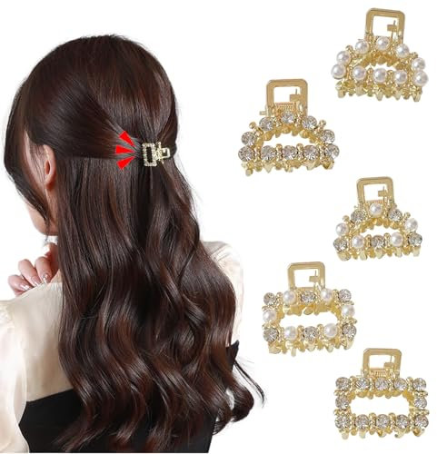 BSITSSS 5 Pièces Petite Pince Cheveux Femme - Mini Pince Métal avec Diamants, Cristal et Perles - Accessoires de Coiffure Pour Fille