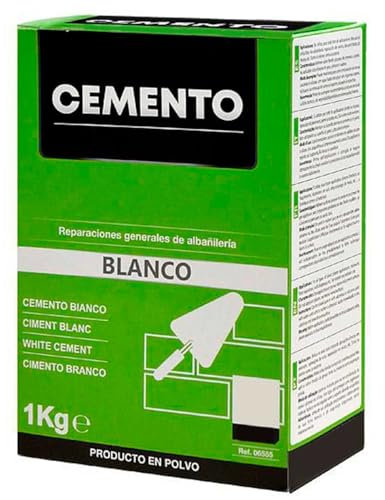 Tradineur - Cemento en polvo para reparaciones generales, albañilería, reparar suelos, muros, uso interior y exterior, fabricado en España (Blanco - 1 kg)