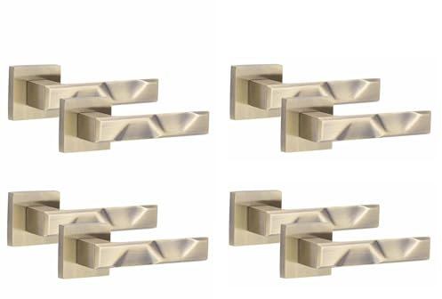 Golden Grace 4 Pair Modern Nova Design Antique Brass Premium Door Handles Square Rose