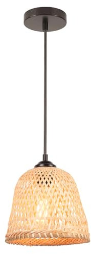 LIGKIN Suspension Luminaire en Bambou Tissage Lustre Style bohème Abat-jour en bambou Lampe de plafond Vintage Luminaire Plafonnier de Déco pour Restaurant Salon Chambre, Ø20cm