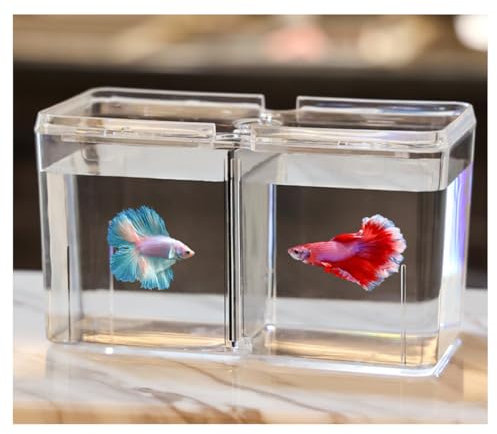 pecera Transparente para Acuario, Kits de Inicio for acuarios, pecera pequeña Cuadrada de Doble Rejilla con Dos Paneles de Aislamiento for bettas, camarones y Peces de Colores