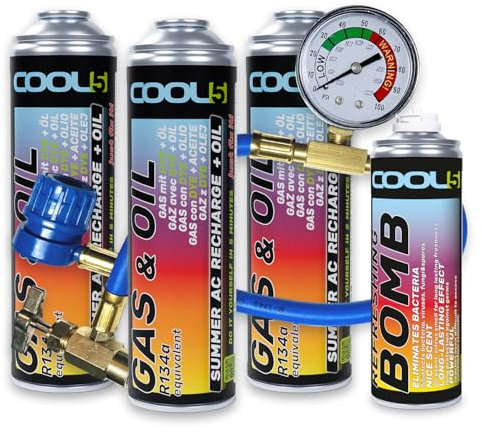 Cool5 Klimaanlagen Reparatursatz Summer Full Kit AC Repair Summer AC Recharge + Öl + Refreshing Bomb (3 DOSEN 2in1 +1 Schlauch +1 Dose Refreshing Bomb)