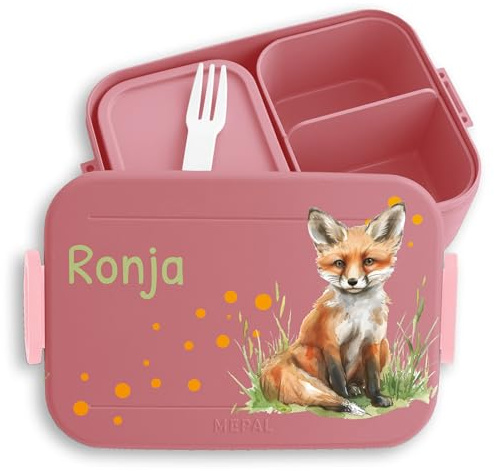 Shirtracer Mepal Lunchbox Kinder personalisiert Fuchs Punkte mit Name | Rosa, 900 ml, Brotdose, Schulanfang, Schultüte, Erstklässler, Schulkind, Schulstart, Wald, Schlau, Vesperbox, Snackbox