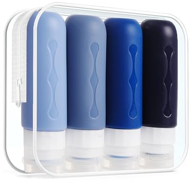 Smarthers Barattoli da viaggio ricaricabili da 100 ml, in silicone morbido, senza perdite, BPA libero, spremuti, bocca larga, ideali per viaggi, campeggio, spiaggia, aereo - barattoli per gel e