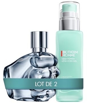 Lot de Diesel Only The Brave, Eau de Toilette pour Homme en Spray Vaporisateur, Parfum Frais, 35 ml + Biotherm Homme, Aquapower, Soin Visage Hydratant Pour Homme, Pour Peaux Normales à Mixtes
