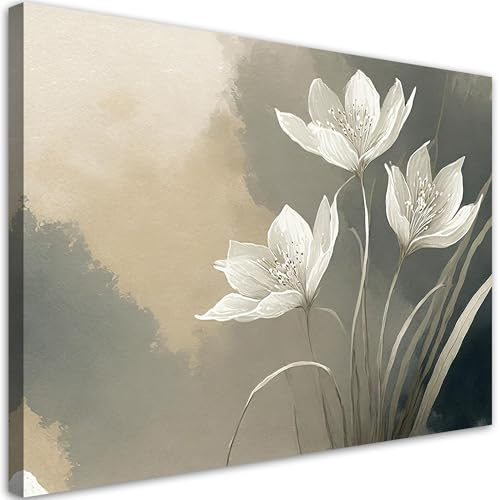 Feeby Leinwand Bilder - Blumen Abstrakt Beige - Canvas 90x60 cm - Deko Wohnzimmer - Wandbilder Schlafzimmer - Deko Aesthetic - Wand Deko - Leinwand Groß - Deko Zimmer - Leinwandbilder XXL