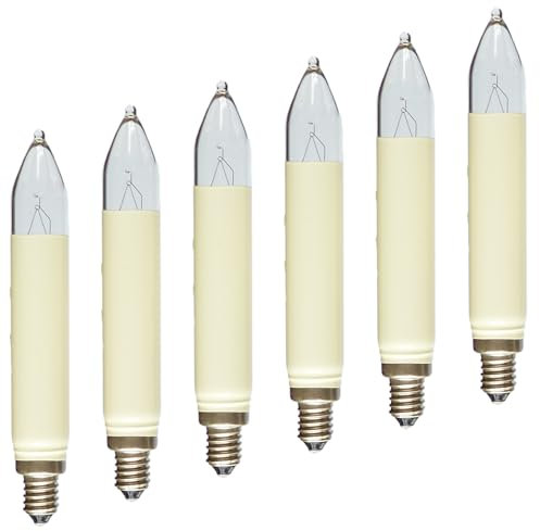 Erzgebirgslicht - AUSWAHL - 6 Stück Schaftkerze 23V 3W E10 für 10 Brennstellen Ersatzbirne Glühbirne (Normal-) Schaftkerze Glühlämpchen für Lichterketten Pyramide und Schwibbogen (keine LED!)