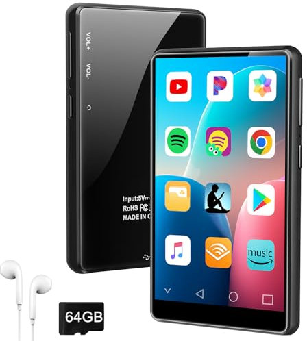 MP3 Player with Bluetooth and WiFi, 4 Touch Screen Music Player with Spotify, Play Store, Pandora, Audible, Amazon Music, Android MP4 MP3 Player