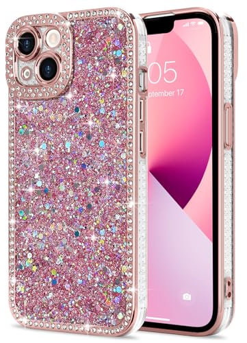 Lafunda for iPhone 13 Case for Womens Girls, Luxury Bling Glitter Diamond Crystal Festival Shiny Case Camera Protection Shockproof Silicone TPU Phone Cover for iPhone 13 6.1, Pink