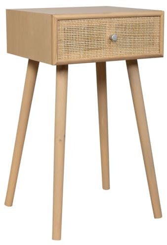 WANDERLUST DECO Mesita de Madera y Rejilla de Rattan de 1 Cajon marrón 40x36x70h cm