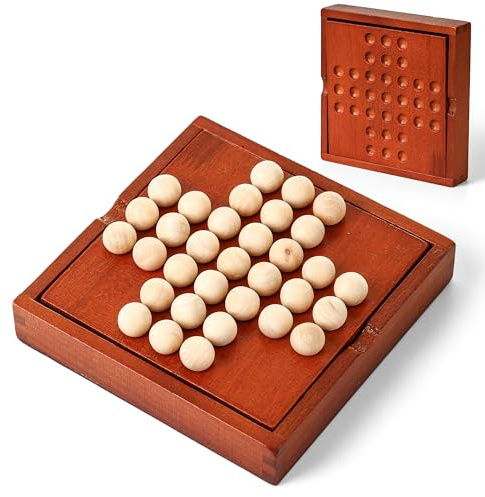 AIUAZA Hölzerne Mini-Reisespiele, Klassische hölzerne Brettspiele, Einzelspieler-Spiele, Kinder-Puzzle-Spielzeug, Indoor-Party Versammlung Tischplatte Puzzle-Spiel (Jump All but one)