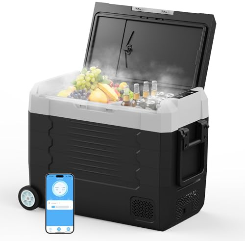 AS Car Fridge Portable 12V Refrigerator 37/47/59 Quart Electric Cooler with 12/24V DC&110-240V AC for Truck Van RV Camper SUV, 12v Cooler with Wheels for Camping Boat Travel, -4~68°F (55L)