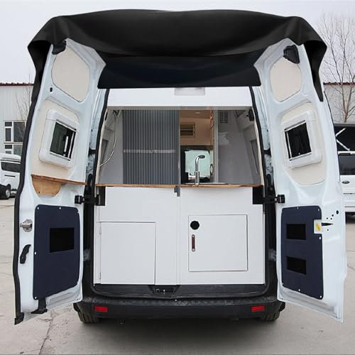 SHYICHENG Black Rear Barn Door Awning Cover 600D Oxford Waterproof, UV & Tear Resistant Shelter Cover for Ford Transit Custom VW T5 T6 Renault Trafic Fiat Ducato Panel Van