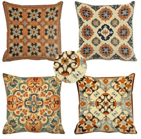 Outdoor Kissen Gebranntes Orange Kissenbezug 80x80 Creme Design Wasserabweisend Sofakissen Kissenbezüge Frühling Sommer Dekokissen Kissenhülle Zierkissen für Outdoor Garten Balkon Deko 4er Set, k-65