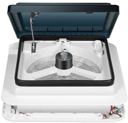 Ventilación para caravana, ventilador de techo de 12 V con fuente de luz LED, 28 x 28 cm, IP68, ventilador lateral, 20-65 dB, muy silencioso