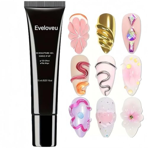 No Wipe 3D Nail Art Sculpting Gel – Hard Gel for Nails, Non-Wipe Clear Builder, So/lid Nail Glue. Perfect for Painting, Drawing & Sculpting