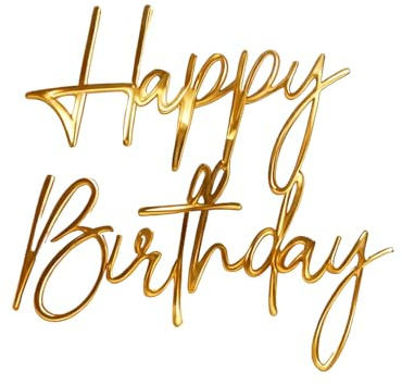 Goldener Happy Birthday Kuchen Topper, Happy Birthday Acryl Seitendeko für Frauen, Mädchen, Männer, Jungen (Stil 1)